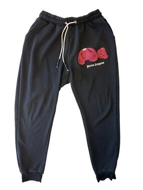 Palm Angels Black Sweatpants with Pink Kill the Bear Print